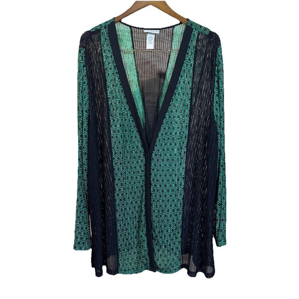 Catherines 2X Open Knit Cardigan Kimono Cover Up Green Lightweight Beachy